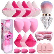 JPNK 20PCS Makeup Sponges Set with Powder Puff Brush for Liquid, Cream, pink