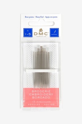 DMC 1765-1/5 Embroidery Hand Needles, 12-Pack, Size 1/5, Silver 