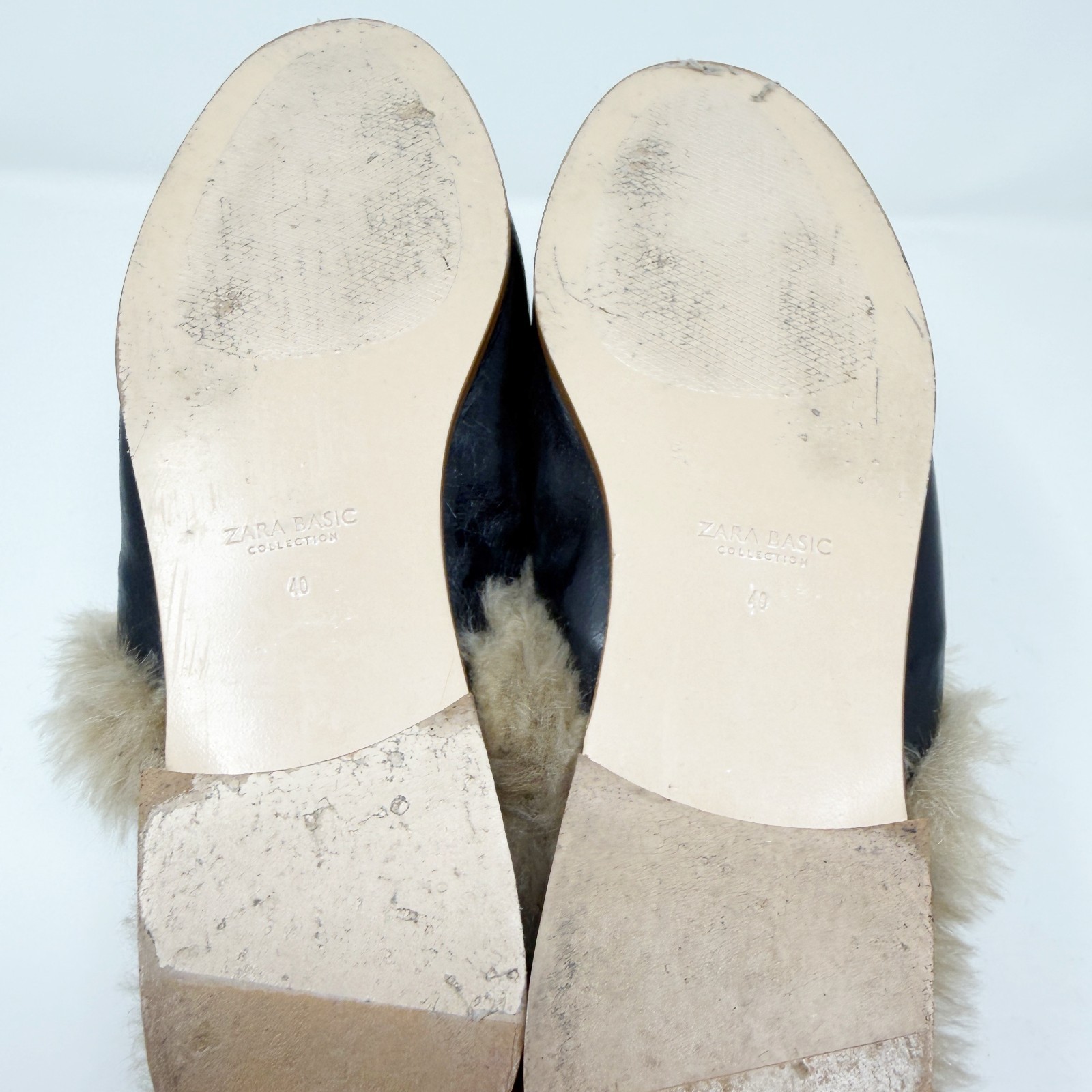 Zara Basic Collection Black Leather Faux Fur Mule… - image 7