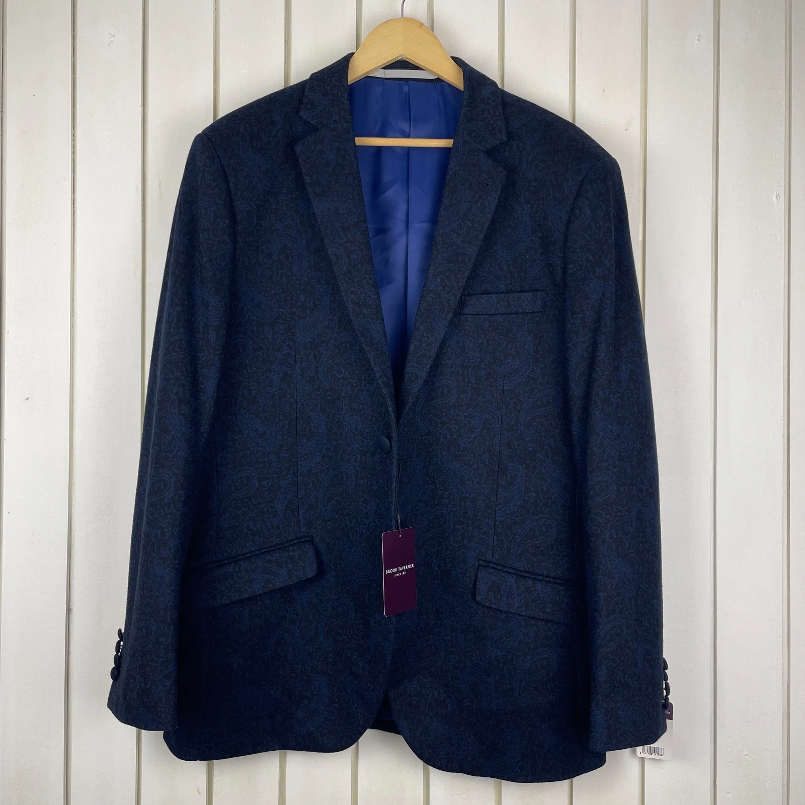 Brook Taverner Mens Paisley Navy Blue Jacquard Blazer Jacket 42R New With Tags