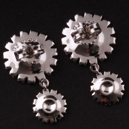 GEORG JENSEN Sterling Earrings. Silver Daisy. Blue Enamel. 13 mm. NEW! 20001740 - Picture 2 of 5