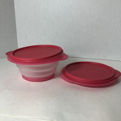Tupperware Flat Out Containers Collapsible Bowls Lot Set of 2 Pink 700 ml E1