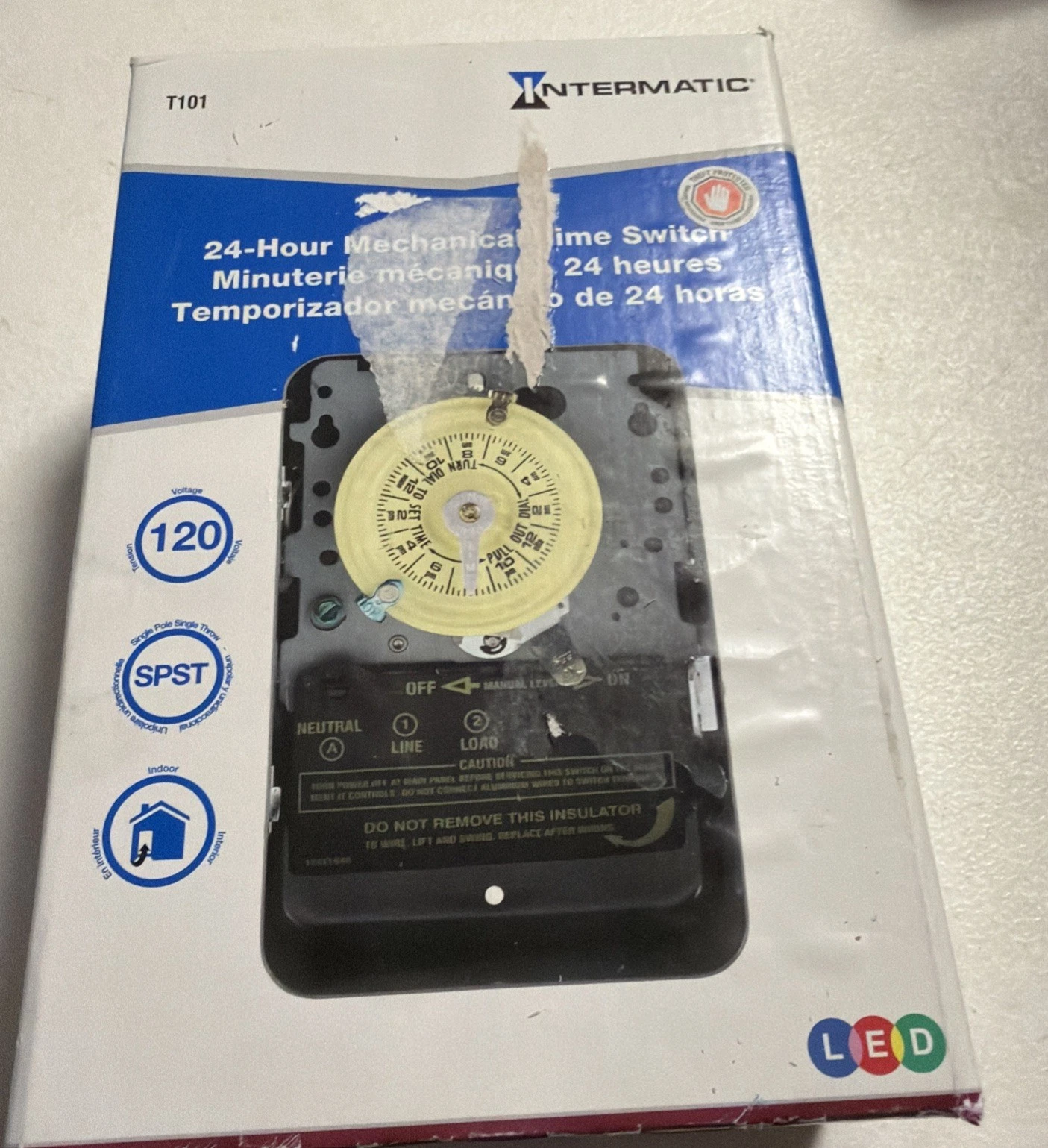 Intermatic T101 24-Hour Mechanical Time Switch 120V SPST Indoor Metal Enclosure