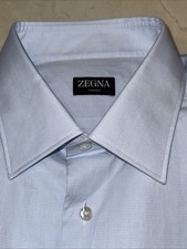 ZEGNA  TROFEO  MENS BLUE PREMIUM COTTON LUXURY DRESS SHIRT SIZE 17/35 510 ITALY