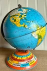 Vintage 1960s Ohio Art Tin Litho World Globe Made in USA with Astrology Signs