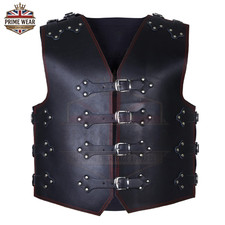 Men's Genuine Leather Vest Black Biker Motorcycle Buckle Steampunk Gothic