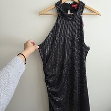NWT Guess XL Metallic Black Silver High Neck Sleeveless Midi Dress Party Glam