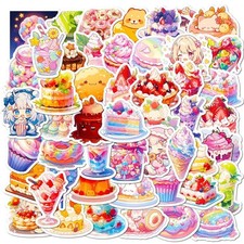 50PCS Cute Dessert Stickers - Cartoon Lovely Playful Food Stickers for Milk Tea,