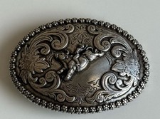 Nocona Youth Boy Girl Western Cowboy Bull Rider Silver Belt Buckle Rodeo NICE