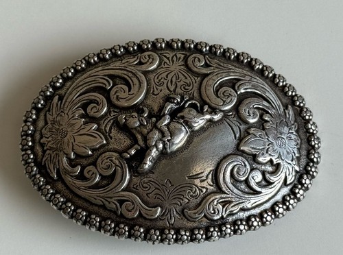 Nocona Youth Boy Girl Western Cowboy Bull Rider Silver Belt Buckle Rodeo NICE