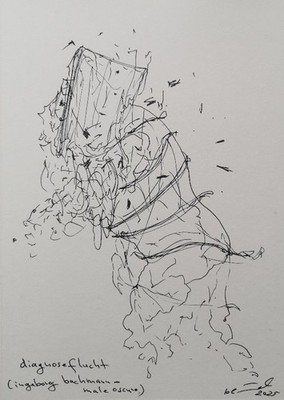 zeichnung, nach ingeborg bachmann, male oscuro, unikat