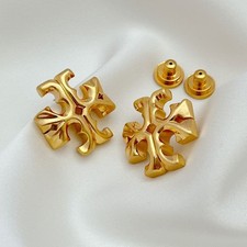 Tory Burch Logo Stud Earrings  Signature Gold Tone Classic