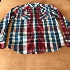 Levi's Western Shirt Men M Red Plaid Pearl Snap Pockets Long Sleeve Collared