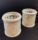 2 Lenox Pierced China Votive Tea Light Candle Holders Cream 24K Gold Trim 3"
