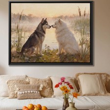 Dog Oil Painting Husky Samoyed Canvas Print Pet Portrait Wall Art Decor