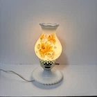 Vtg Hand Painted Milk Glass Electric Hurricane Hobnail Table Bedside Lamp Floral