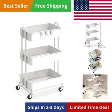 3-Tier Heavy Duty Metal Utility Rolling Cart, White