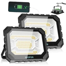 200W Solar Work Light Rechargeable, 16000LM Portable Camping 2 Pack Black