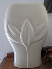 Jaru Pottery Vase Ivory Large Leaf Design Vintage 1982 Art Deco