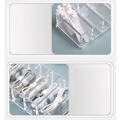 Data Cable Storage Box Transparent Multi Grids Large Capacity Charging Cord SET