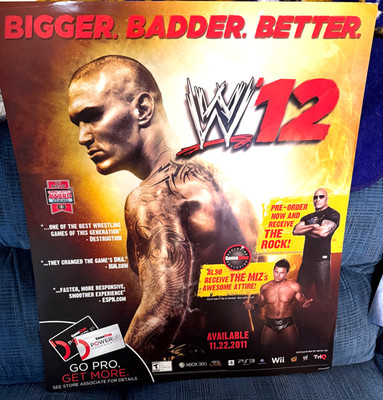 Rare Vintage W12 WRESTLING BIGGER BAD PS3 XBOX 360 Video Game Poster Game Stop
