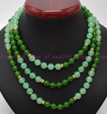 Beauty Natural 8MM Green Jade Round Gemstone Beads Long Necklace 24-100'' AAA