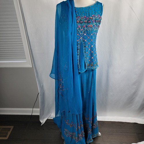 Blue, pink, and silver sequin lehenga - Picture 5 of 23