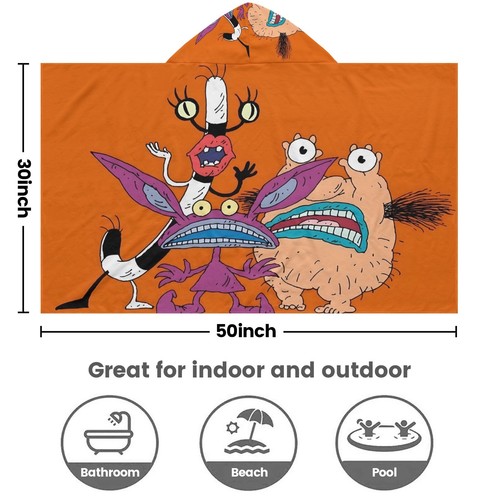 Beach Bath Towel Hooded for Aaahh!!! Real Monsters Poncho for Kids Boy Swimming - Imagen 9 de 9