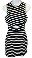 EXPRESS Bodycon Cutout Dress SIZE 4 Stripe Sleeveless White Black Stretch