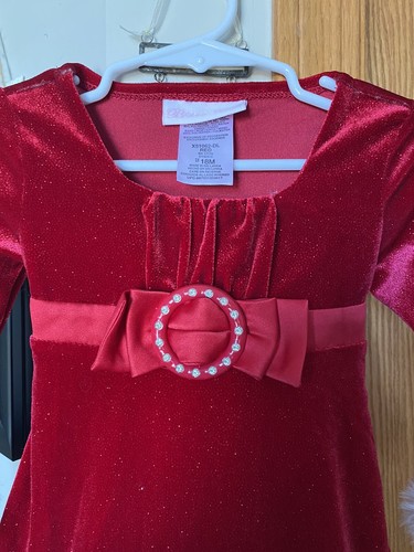 VESTIDO DE NAVIDAD BONNIE BABY 18 meses rojo brillante con BLANCO IMITACIÓN RECORTE de piel - Imagen 4 de 7