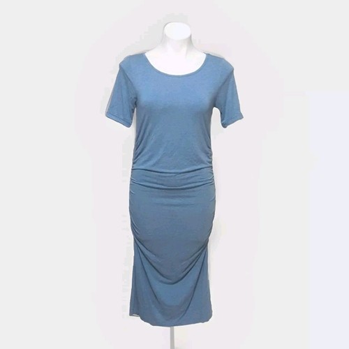 Isabella Oliver Ruched Bodycon Maternity Shirt Dress Women's Sz 3 Blue Stretchy - Picture 3 of 9