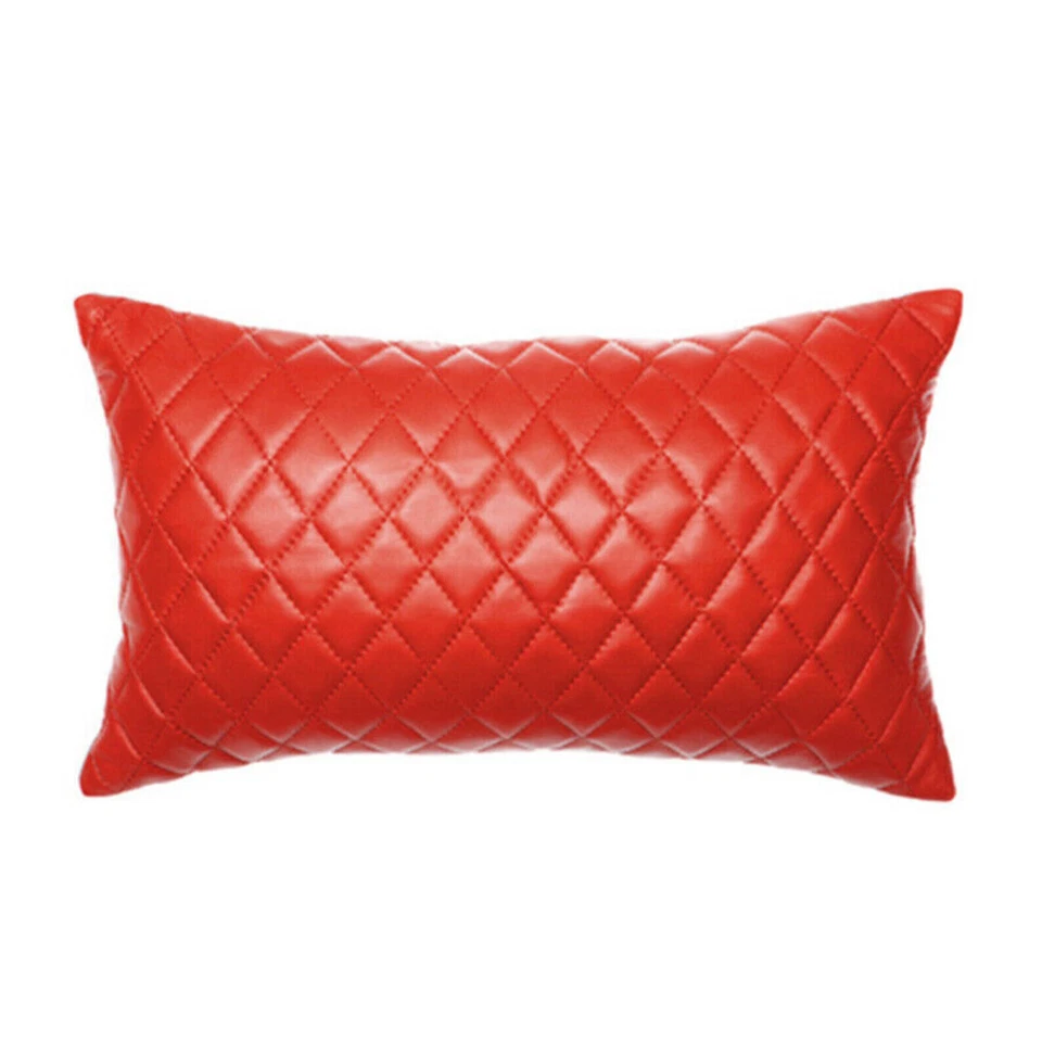 Stylish Leather Pillow Red Cover Genuine Soft Lambskin One-Piece Cushion Décor - Image 2 of 3