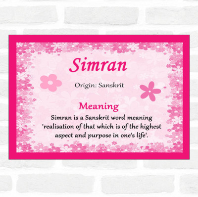 Simran Namensbedeutung rosa Zertifikat