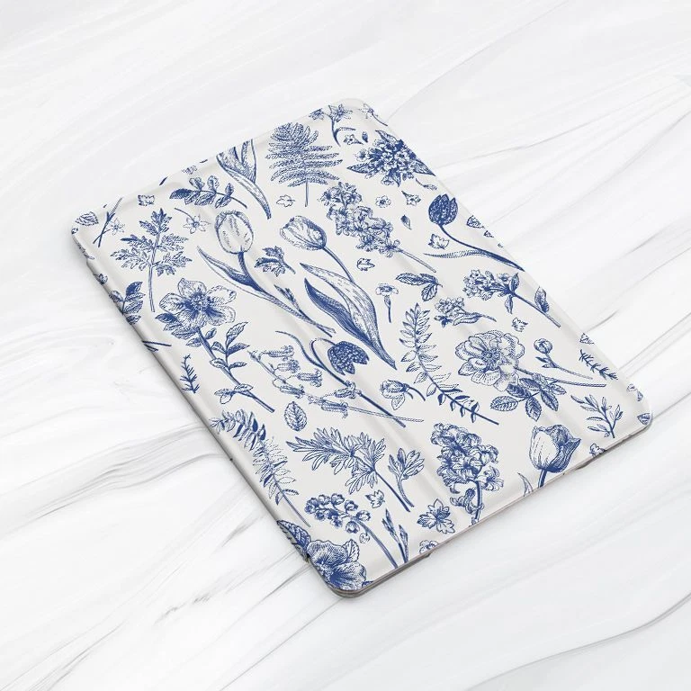 White Blue Botanical Flowers Case For iPad 10.2 Air 3 4 5 Pro 9.7 11 12.9 Mini - Image 3 of 4