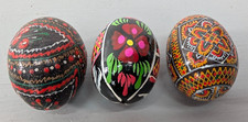 Lot of 3 Hand Painted Wooden Eggs Folk Art Collectible Decorative Easter