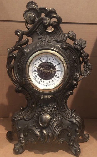 Vintage Bronze Table Clock - West German (14" Tall) Working Tested
