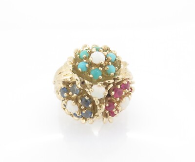 .Ruby Turquoise Sapphire & Opal Ladies 14K Yellow Gold Ring Size K Val $3490