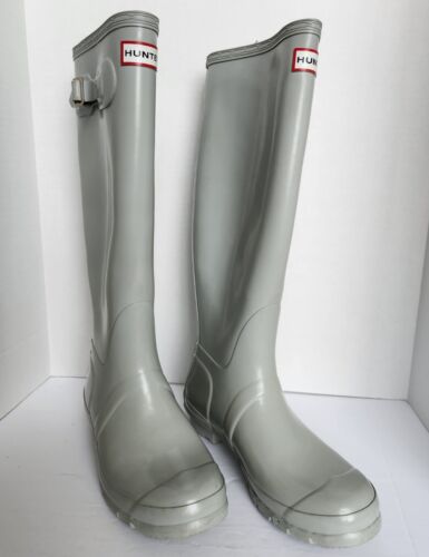 Hunter Boots Original Tall Gloss Wellington Waterproof Rain Blue Gray Size 8 - Picture 1 of 5