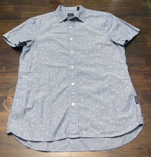 A|X Armani Exchange Slim Short Sleeve Anchor Print Button Up Shirt Men M