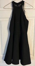 Lulus Black Summer Short Dress Flare Skirt with Lace Back Accent Juniors Small