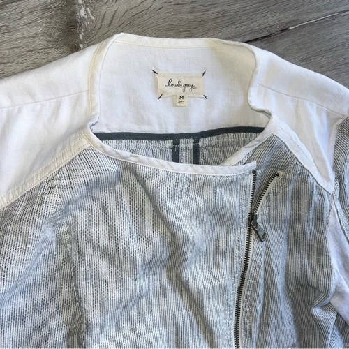 Ann Taylor LOFT Lou & Grey Microstripe Linen Moto Jacket M - Picture 10 of 12