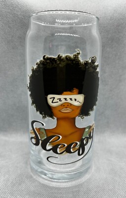 Sleepy Bedtime Girl Black African American Woman Can Drinking Glass 20  Ounce | eBay