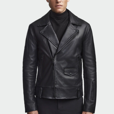 New Black Leather Jacket Men Biker Moto Racer Pure Lambskin Size S M L XL XXL