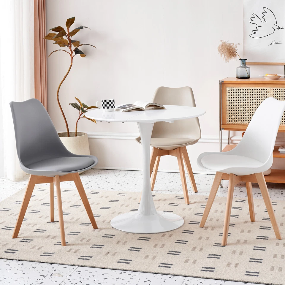 Mesa de comedor redonda, mesita peana metalica para salon, Blanco , Gina - Imagen 4 de 4