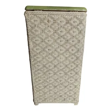 Vtg Vogue Laundry Hamper Green/White Basket Weave MCM Home Decor 23.5x13x8 Inch