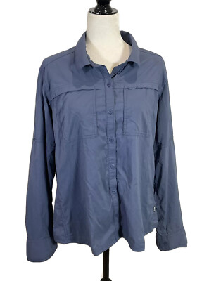 REI Long Sleeve Button Down Women's XL Blue Camp Hike Sun