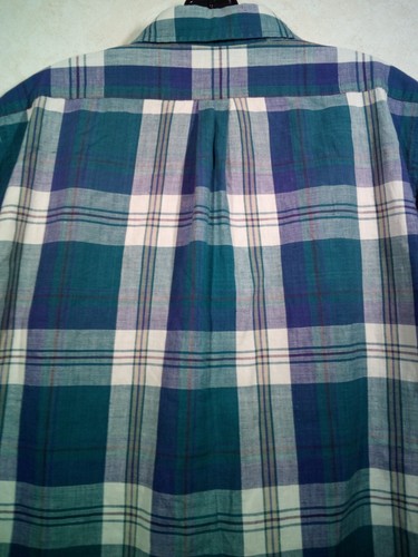 Members Only Shirt Men L Blue Plaid Pleated Short Sleeve Button Up - Picture 6 of 7