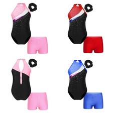 Girls Ballet Leotard Workout Dance Outfits 3Pcs Dancewear Boxer Gymnastics Kids