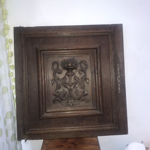 Französische antike geschnitzte Paneeltür massiv Nussbaum Holz Urne Meerestiere 25 Zoll x 25 Zoll - Bild 5 von 14