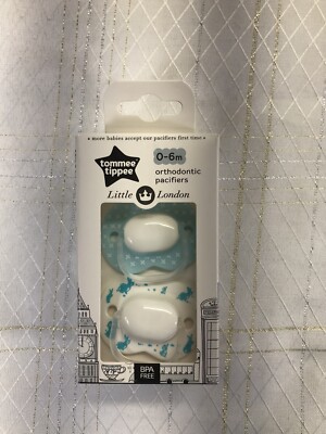 Tommee Tippee Little London Ortho Pacifiers Soothies Binkys Blue Bunnies 0-6 Mo